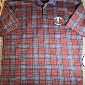 Official The Old Course-St. Andrews -Tartan Plaid Embroidered Flannel Polo XL